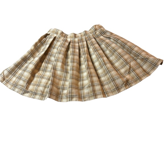 Cali 1850 Dresses & Skirts - Cali 1850 Cream and Brown Pleated Skater Mini Skirt Womens XS